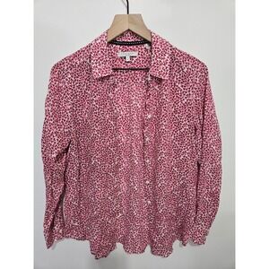 Foxcroft Easy Care Womens Pink Red Heart Print Tencel Lyocell ButtonDown Shirt 8